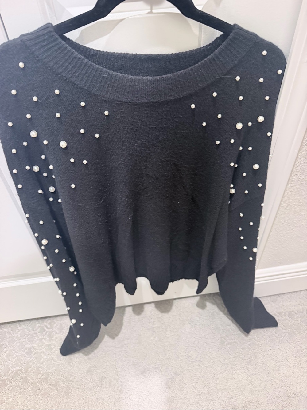 Chelsea & Violet Black Pearl-Accent Crewneck Sweater
